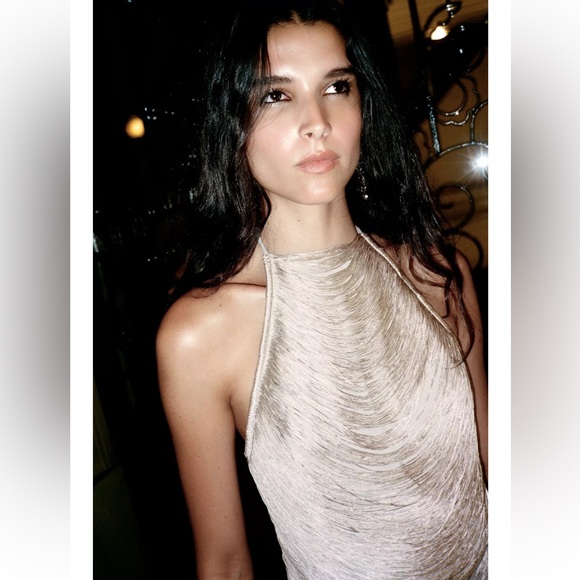 ZARA FRINGED HALTER ТОР - Picture 1 of 6